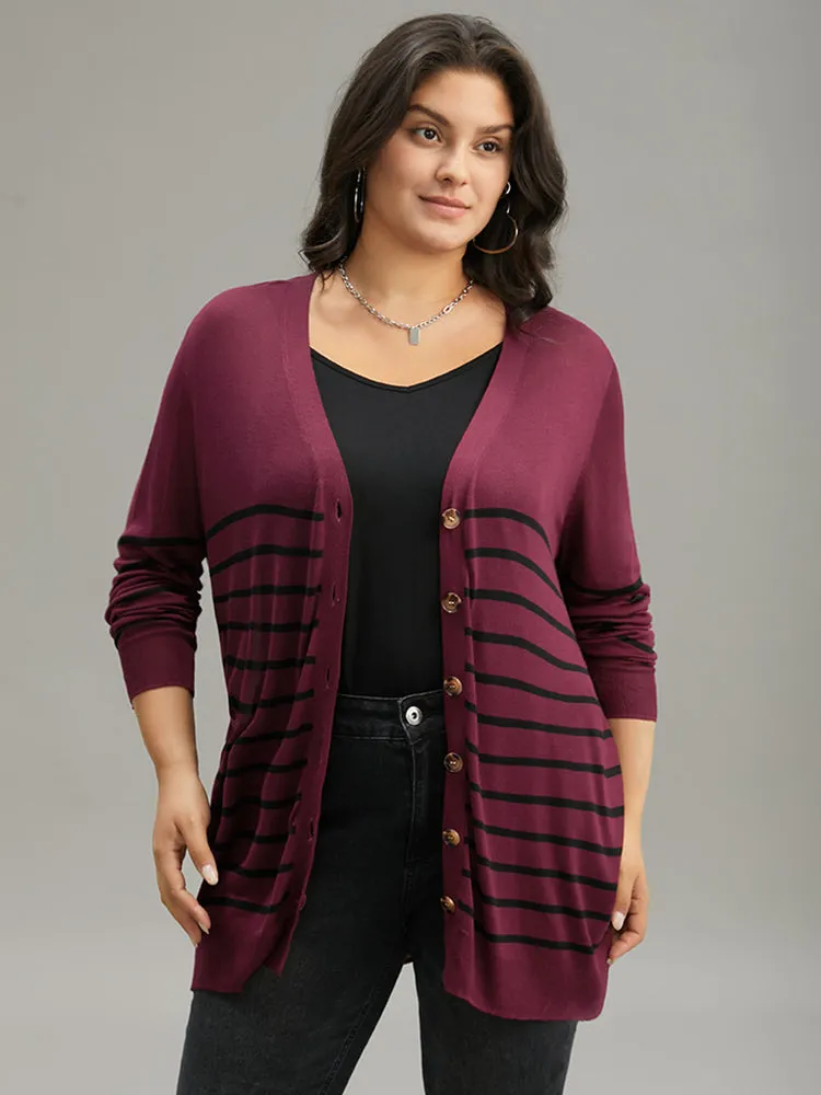 Supersoft Essentials Striped Button Fly Tunic Cardigan sold by Bloomchic