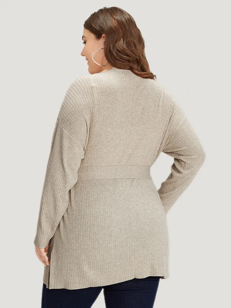 Plain Belted Patched Pocket Split Side Cardigan sold by Bloomchic product image thumbnail 2