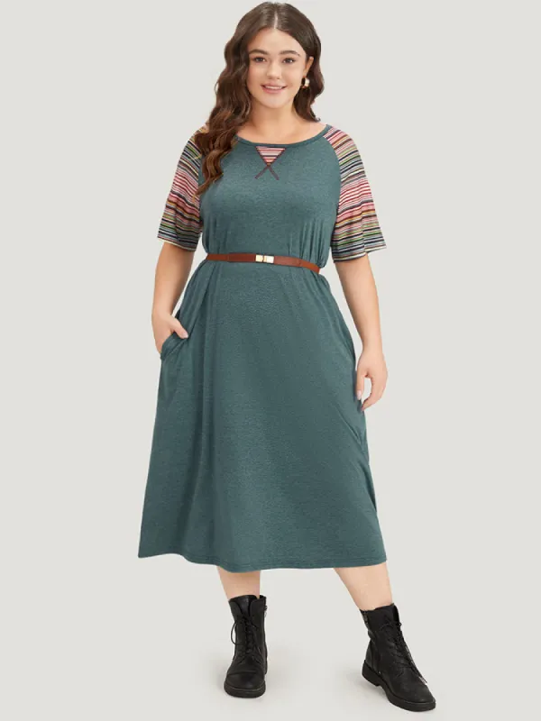Supersoft Essentials Striped Patchwork Pocket Stitch Raglan Sleeve Dress sold by Bloomchic