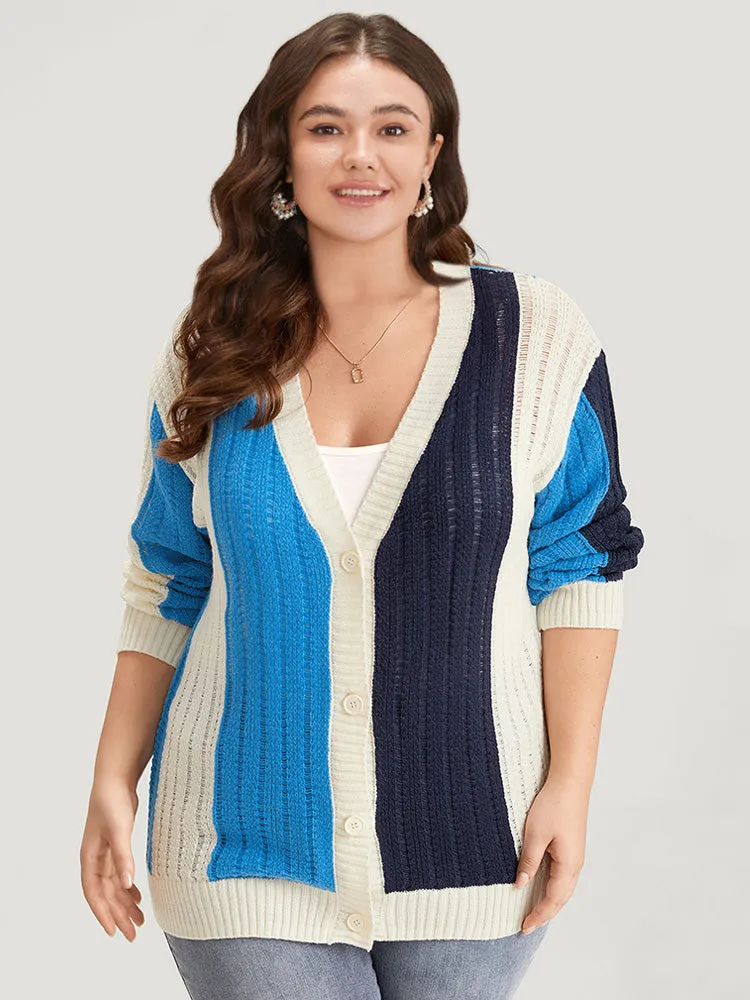 Colorblock Contrast Button Down Drop Shoulder Cardigan sold by Bloomchic product image thumbnail 3