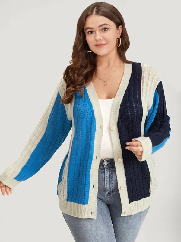 Colorblock Contrast Button Down Drop Shoulder Cardigan sold by Bloomchic