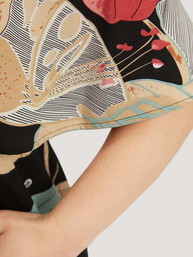 Floral Print Shirred Square Neck Flutter Hem Dress sold by Bloomchic product image thumbnail 5