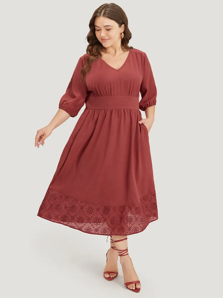 Plain Elastic Cuffs Pocket Laser Cut Dress sold by Bloomchic product image thumbnail 3