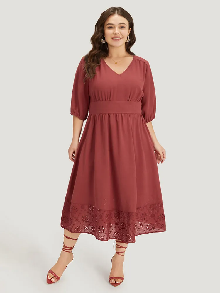 Plain Elastic Cuffs Pocket Laser Cut Dress sold by Bloomchic