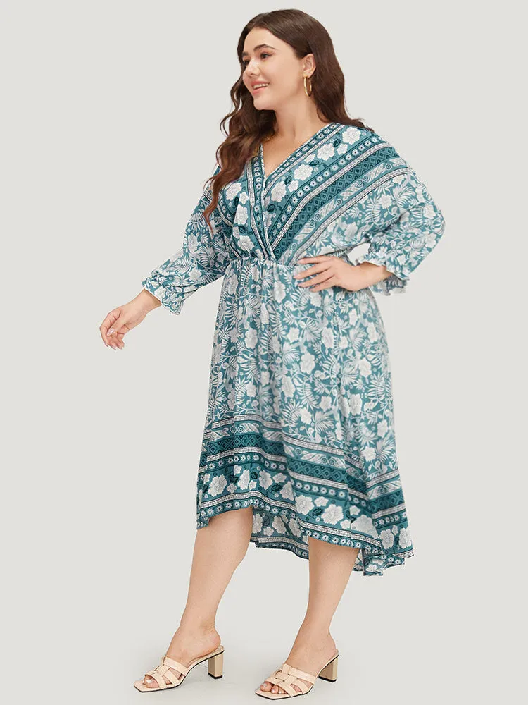 Floral Print Pocket Surplice Neck Ruffle Trim Dress sold by Bloomchic product image thumbnail 5