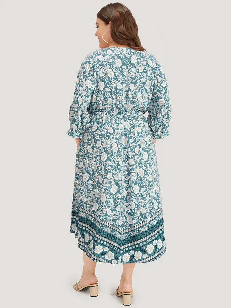 Floral Print Pocket Surplice Neck Ruffle Trim Dress sold by Bloomchic product image thumbnail 2