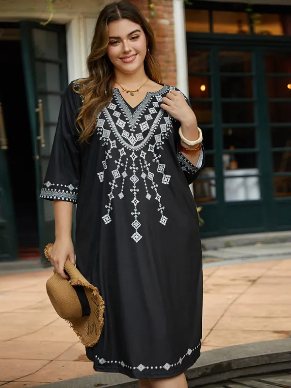 Bandana Print V Neck Pocket Midi Dress sold by Bloomchic