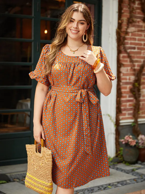 Bandana Print Flutter Trim Pocket Belted Dress sold by Bloomchic