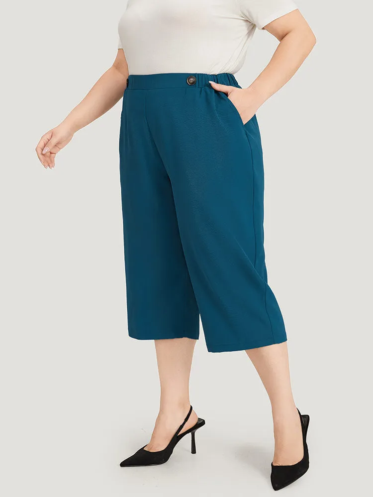 Solid Pocket Elastic Waist Button Detail Pants sold by Bloomchic product image thumbnail 2