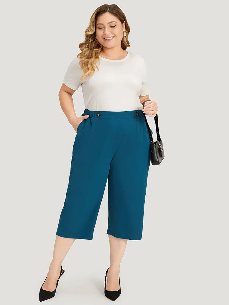 Solid Pocket Elastic Waist Button Detail Pants sold by Bloomchic product image thumbnail 3