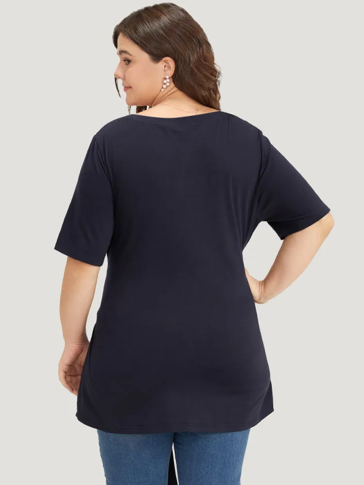 Crew Neck Buckle Detail Ruffle Hem T-shirt sold by Bloomchic product image thumbnail 2