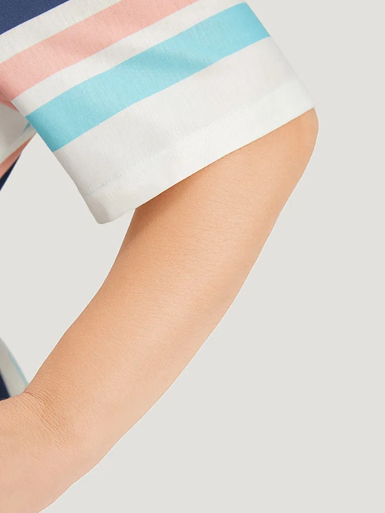 Striped Belted V Neck Pocket Arc Hem Dress sold by Bloomchic product image thumbnail 5