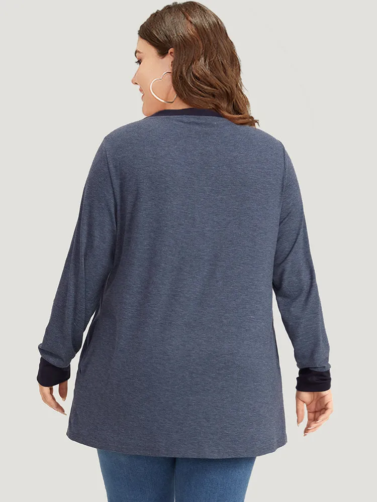 V Neck Button Up Contrast Elastic Cuffs Pocket T-shirt sold by Bloomchic product image thumbnail 2