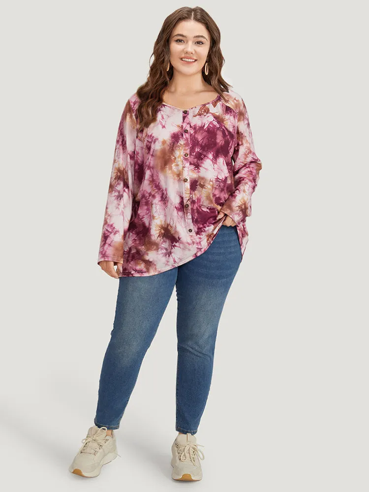 Tie Dye Button Detail Round Neck T-shirt sold by Bloomchic product image thumbnail 5