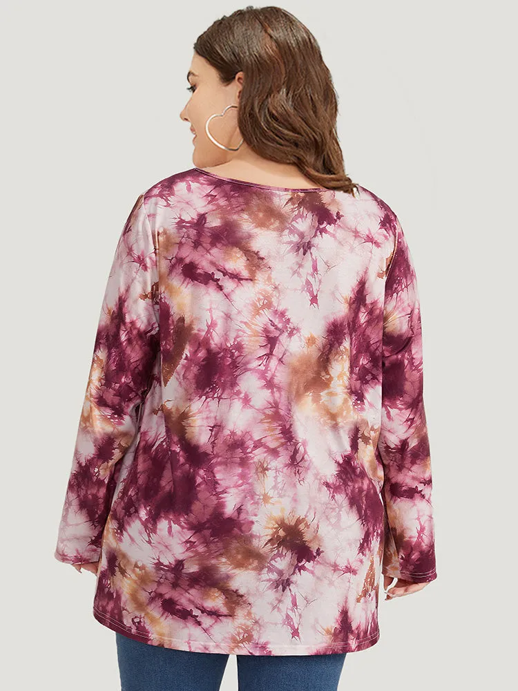 Tie Dye Button Detail Round Neck T-shirt sold by Bloomchic product image thumbnail 2