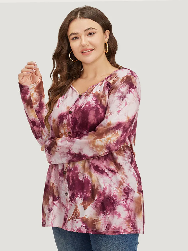 Tie Dye Button Detail Round Neck T-shirt sold by Bloomchic product image thumbnail 4