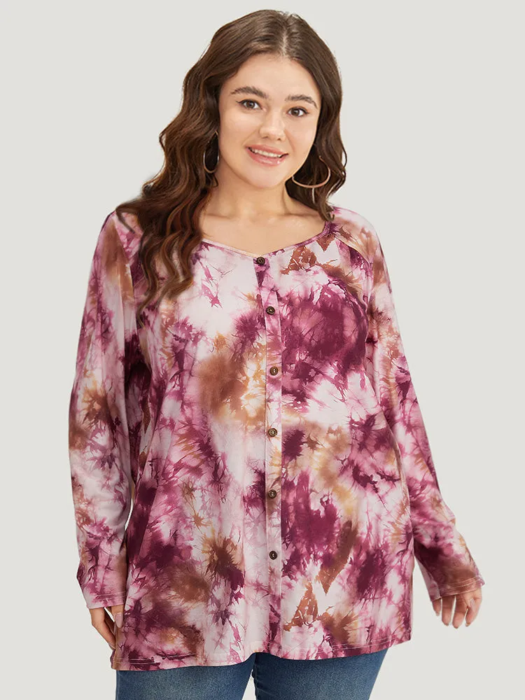 Tie Dye Button Detail Round Neck T-shirt sold by Bloomchic