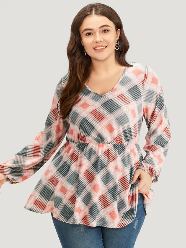 Plaid Elastic Waist Elastic Cuffs Printed T-shirt sold by Bloomchic