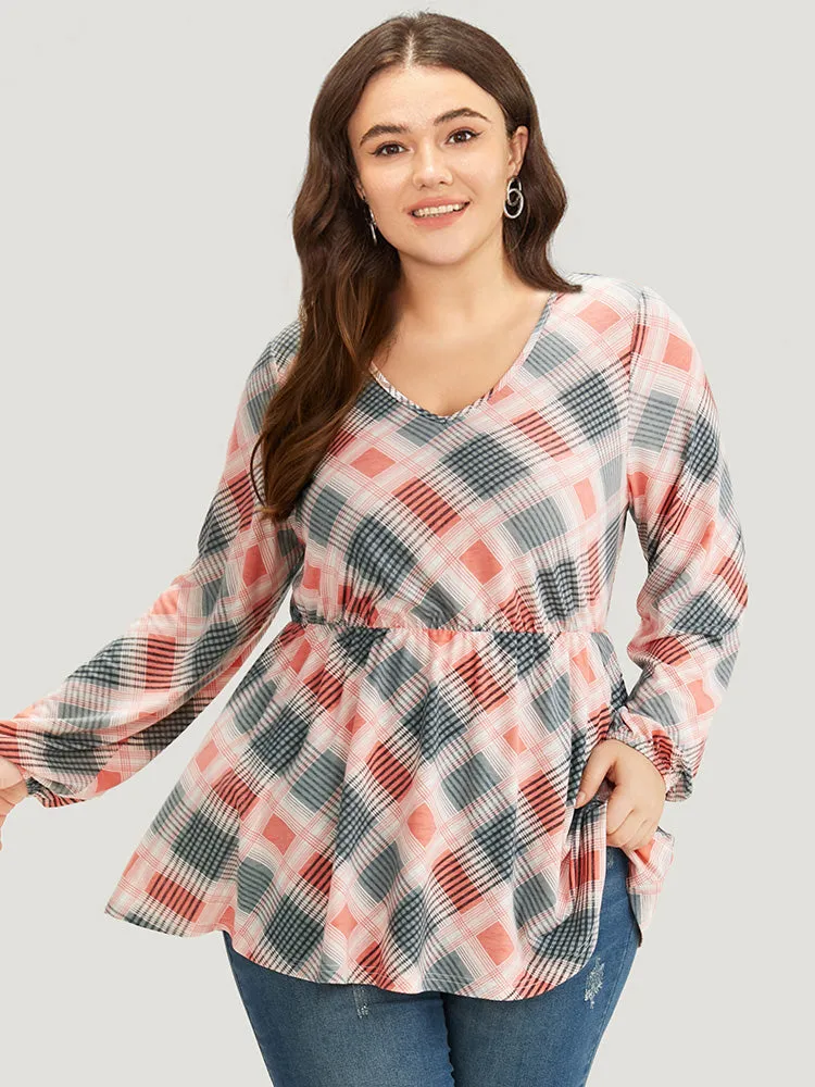 Plaid Elastic Waist Elastic Cuffs Printed T-shirt sold by Bloomchic