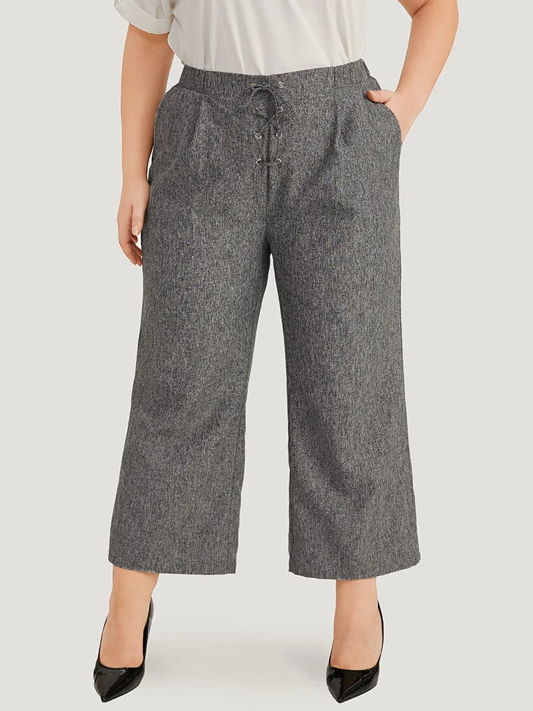 Plain Lace Up Pleated Straight Leg Pants sold by Bloomchic