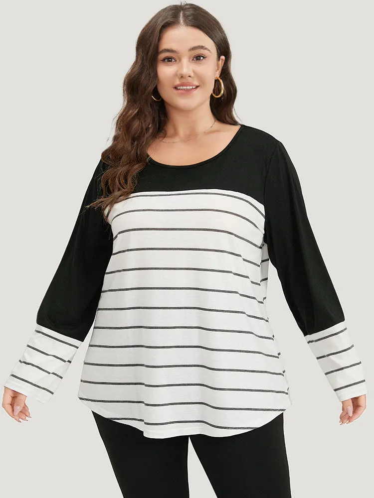 Striped Contrast Patchwork T-shirt sold by Bloomchic