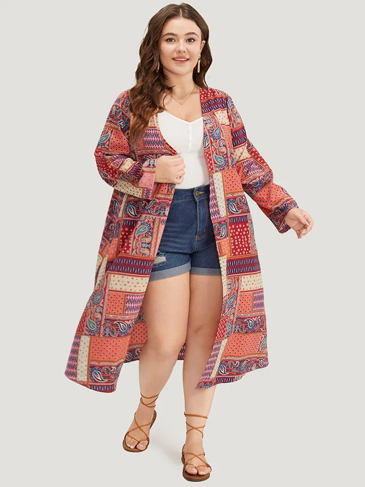 Halloween Bandana Print Open Front Pocket Maxi Kimono sold by Bloomchic