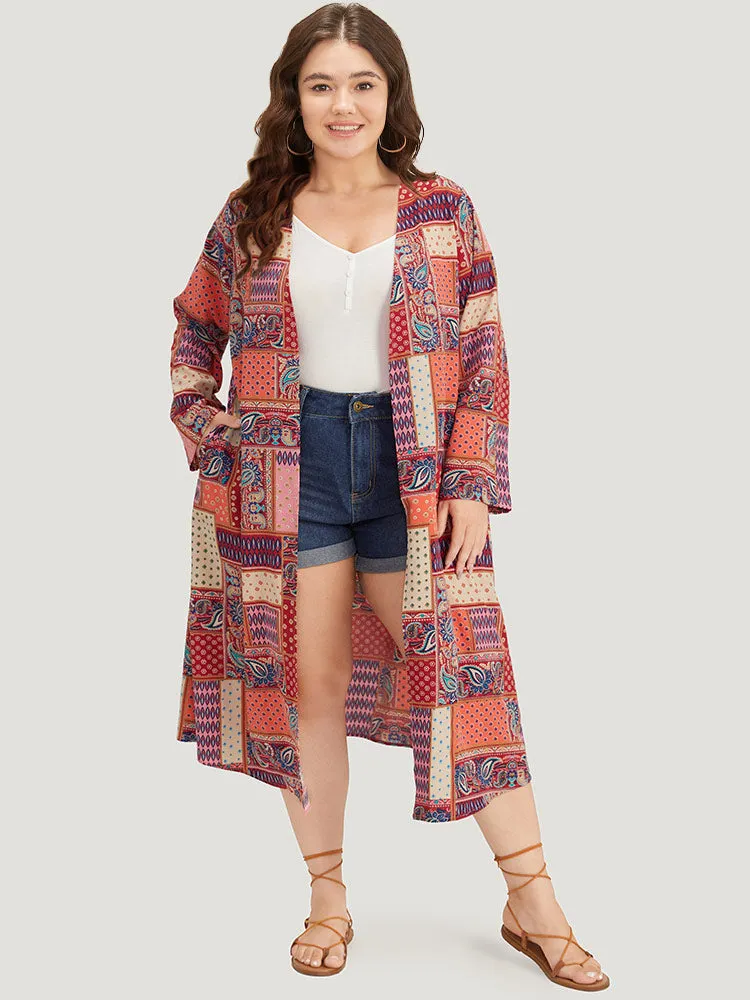 Halloween Bandana Print Open Front Pocket Maxi Kimono sold by Bloomchic product image thumbnail 3