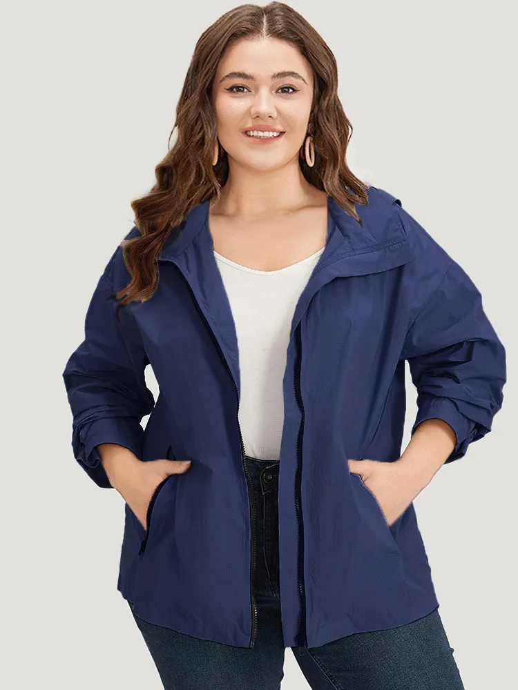 Plain Hooded Pocket Zipper Fly Jacket sold by Bloomchic