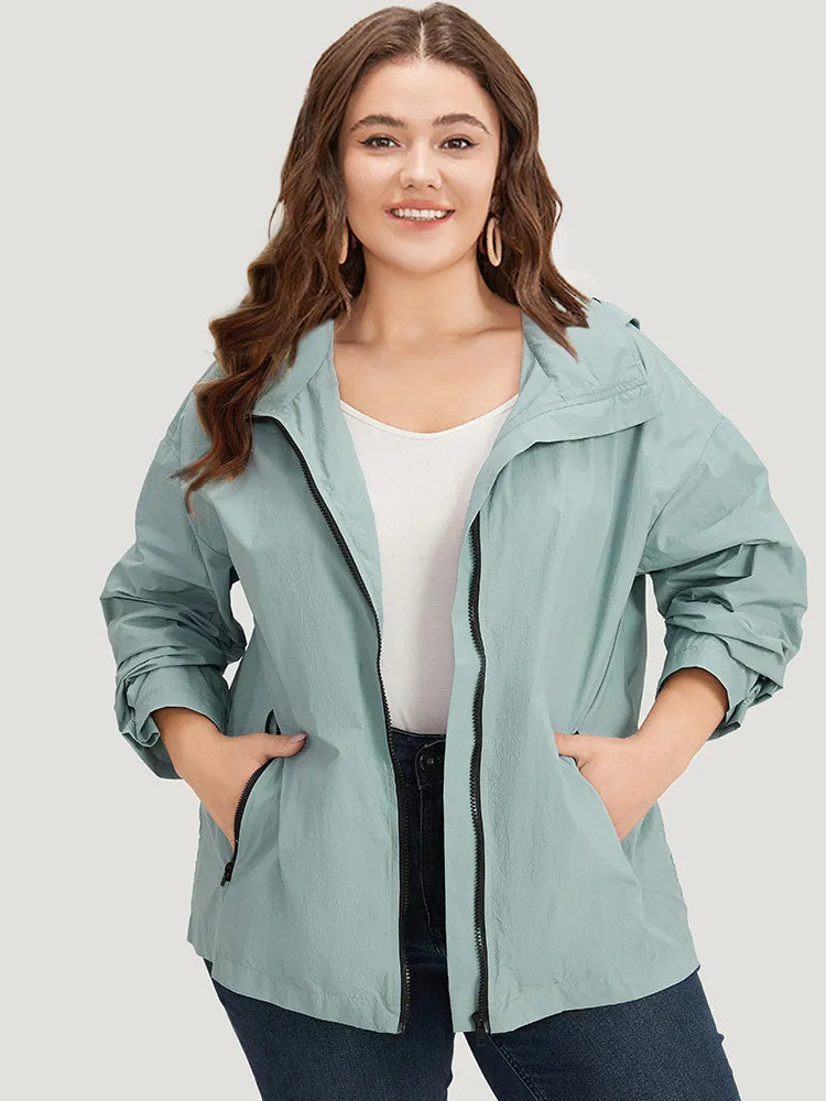 Plain Hooded Pocket Zipper Fly Jacket sold by Bloomchic product image thumbnail 5
