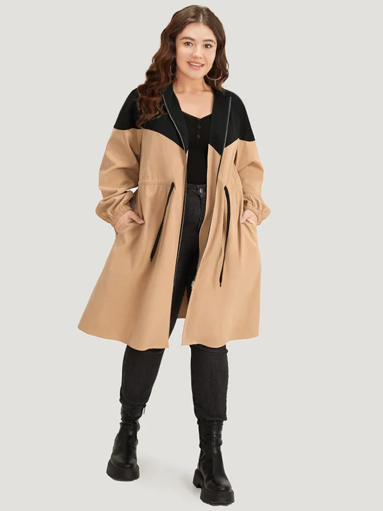 Two Tone Drawstring Stand Collar Trench Coat sold by Bloomchic