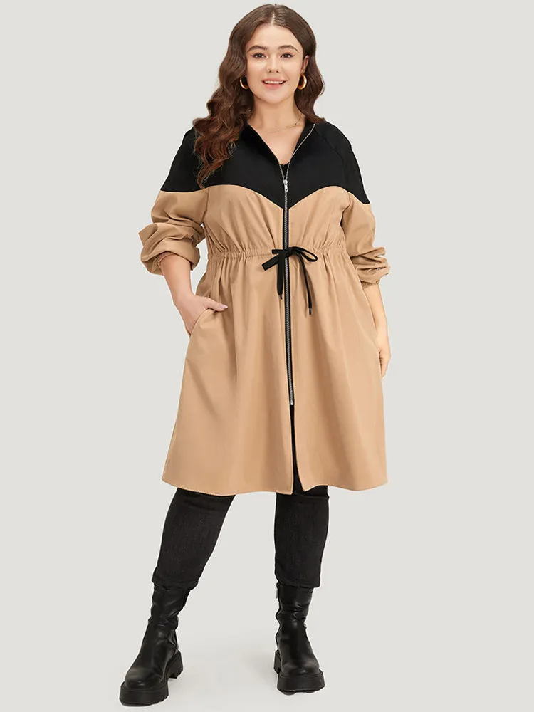 Two Tone Drawstring Stand Collar Trench Coat sold by Bloomchic product image thumbnail 4