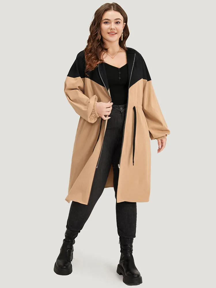 Two Tone Drawstring Stand Collar Trench Coat sold by Bloomchic product image thumbnail 3