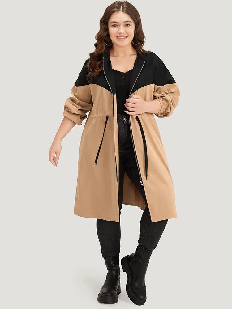Two Tone Drawstring Stand Collar Trench Coat sold by Bloomchic product image thumbnail 5