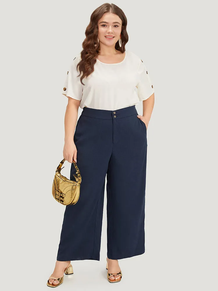 Solid Button Up Pocket Wide leg High Rise Pants sold by Bloomchic product image thumbnail 3