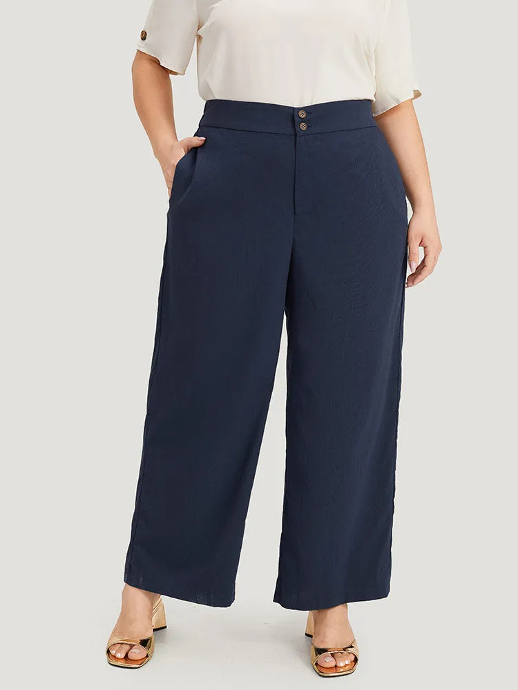 Solid Button Up Pocket Wide leg High Rise Pants sold by Bloomchic