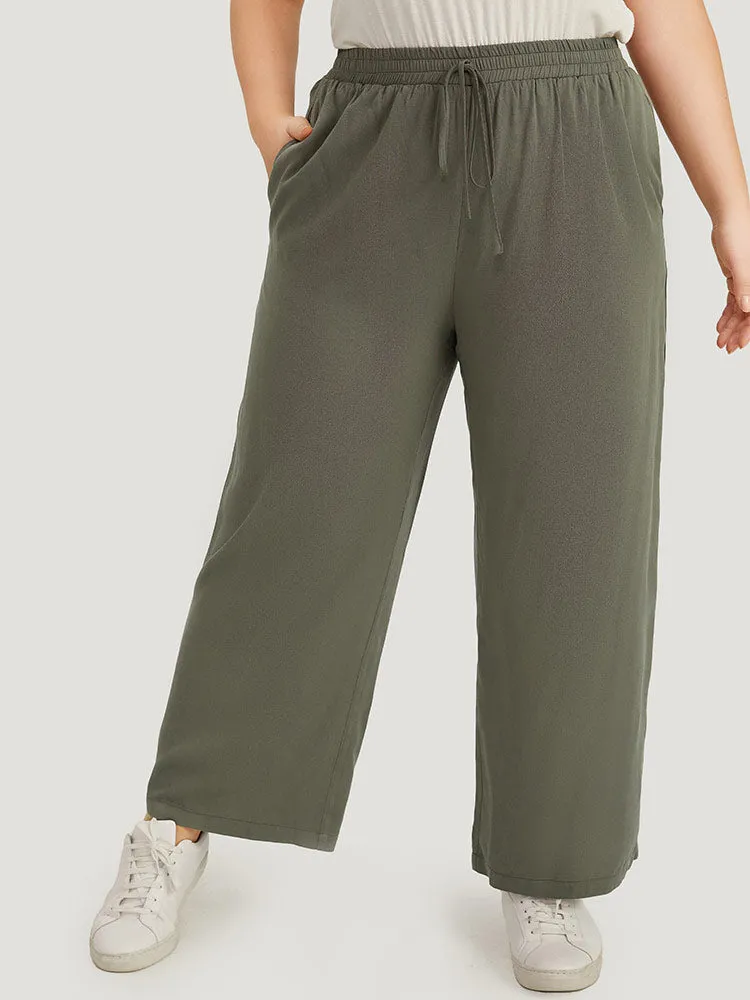 Solid Elastic Waist Pocket Ties Pants sold by Bloomchic