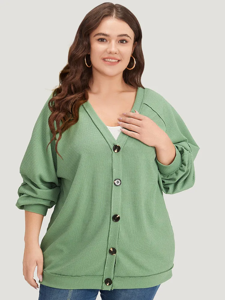 Plain Button Up Elastic Cuffs Raglan Sleeve Jacket sold by Bloomchic product image thumbnail 3