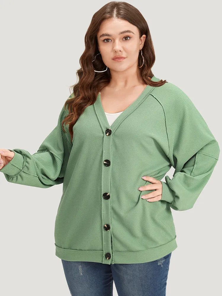 Plain Button Up Elastic Cuffs Raglan Sleeve Jacket sold by Bloomchic product image thumbnail 4