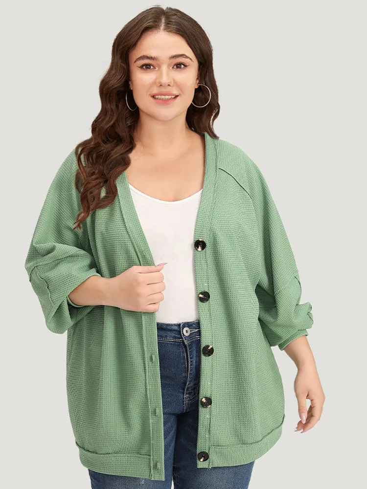 Plain Button Up Elastic Cuffs Raglan Sleeve Jacket sold by Bloomchic