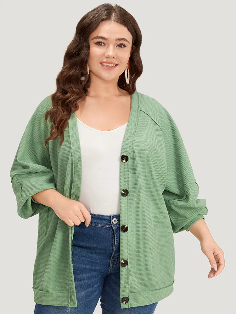 Plain Button Up Elastic Cuffs Raglan Sleeve Jacket sold by Bloomchic product image thumbnail 2