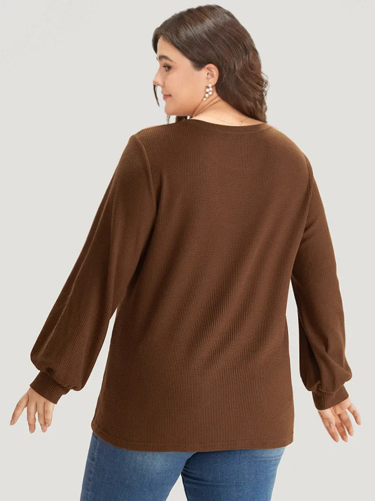 Leopard Patchwork Waffle Knit Elastic Cuffs T-shirt sold by Bloomchic product image thumbnail 5