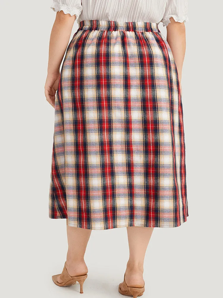 Plaid Wideband Waist Pleated Button Detail Skirt sold by Bloomchic product image thumbnail 5