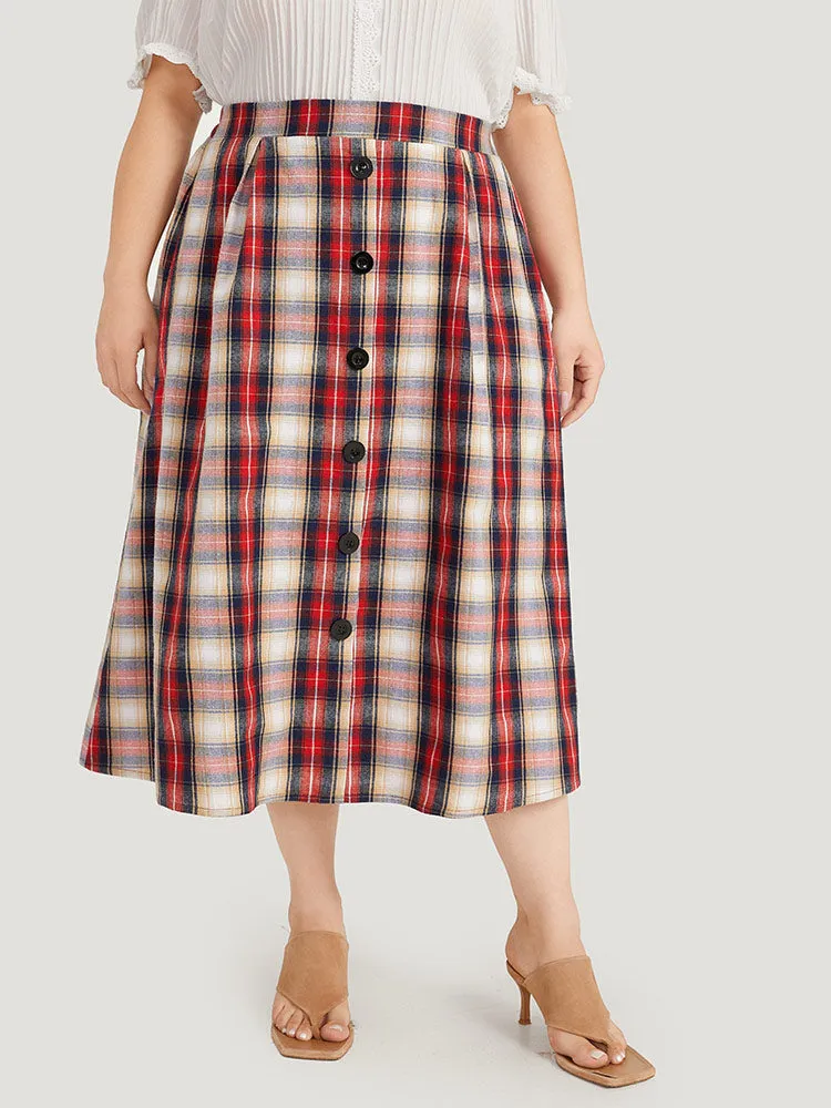 Plaid Wideband Waist Pleated Button Detail Skirt sold by Bloomchic product image thumbnail 3