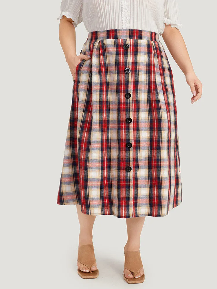 Plaid Wideband Waist Pleated Button Detail Skirt sold by Bloomchic product image thumbnail 4