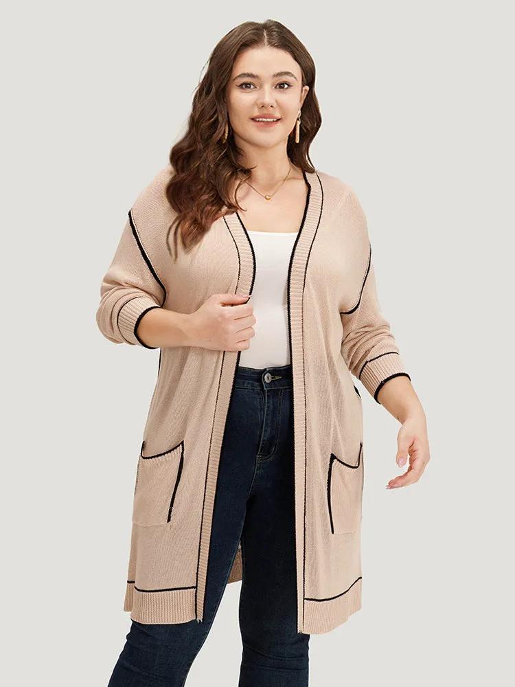 Contrast Trim Patched Pocket Drop Shoulder Cardigan sold by Bloomchic product image thumbnail 5