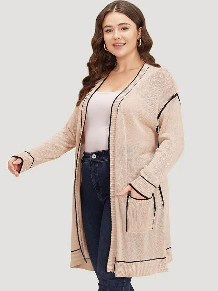 Contrast Trim Patched Pocket Drop Shoulder Cardigan sold by Bloomchic