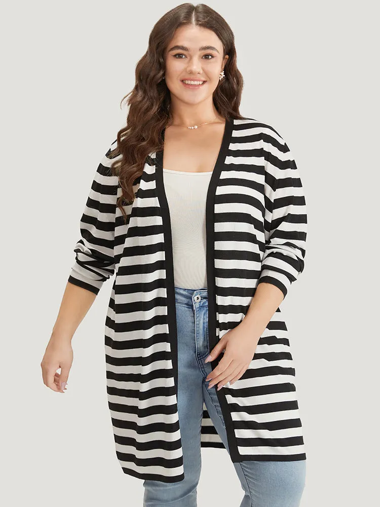 Striped Open Front Drop Shoulder Tunic Cardigan sold by Bloomchic