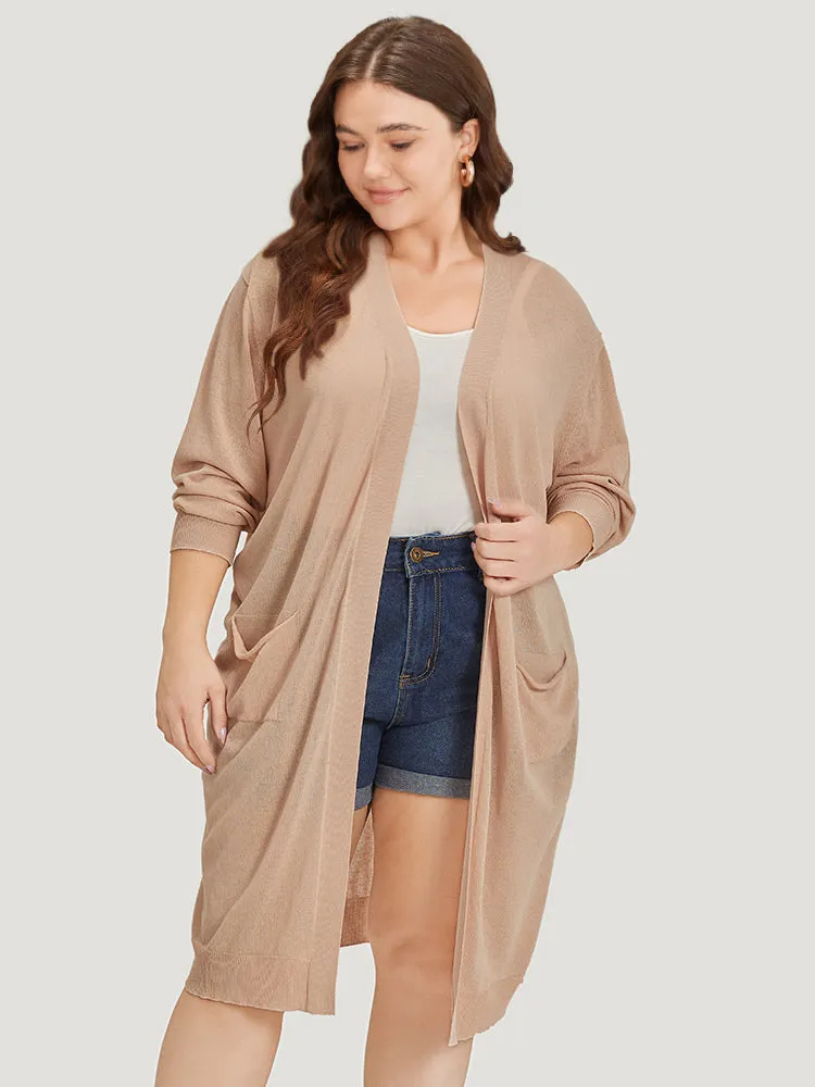 Solid Patched Pocket Open Front Breathable Maxi Cardigan sold by Bloomchic product image thumbnail 4