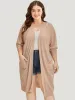 Solid Patched Pocket Open Front Breathable Maxi Cardigan sold by Bloomchic