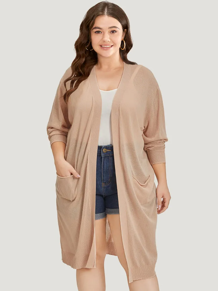 Solid Patched Pocket Open Front Breathable Maxi Cardigan sold by Bloomchic product image thumbnail 5